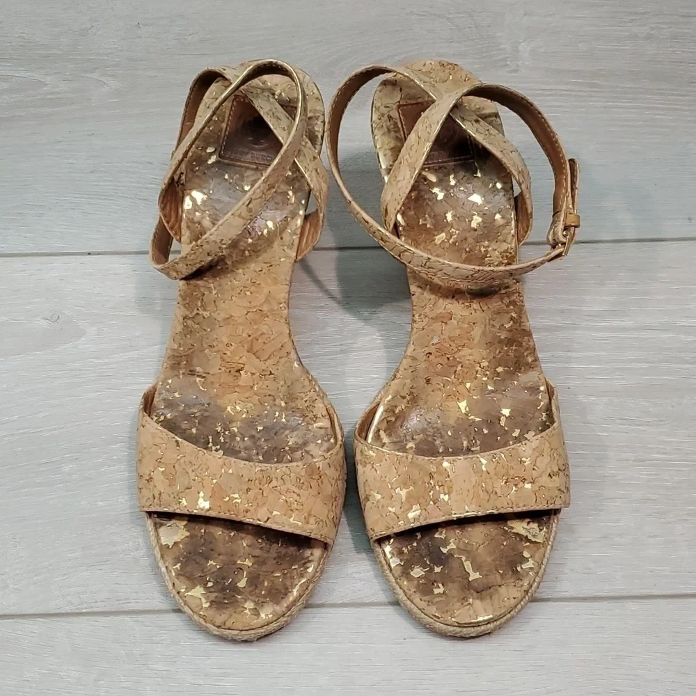 Tory Burch Womens Strappy Leather Wedge Sandals shoes sz 7.5 M